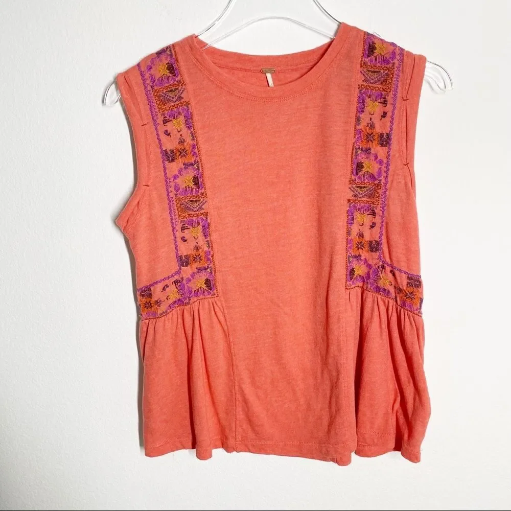 Free People Marcy Sleveless Top Embrodiered XS